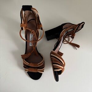 Tabitha Simmons Black and Tan Strappy Heels